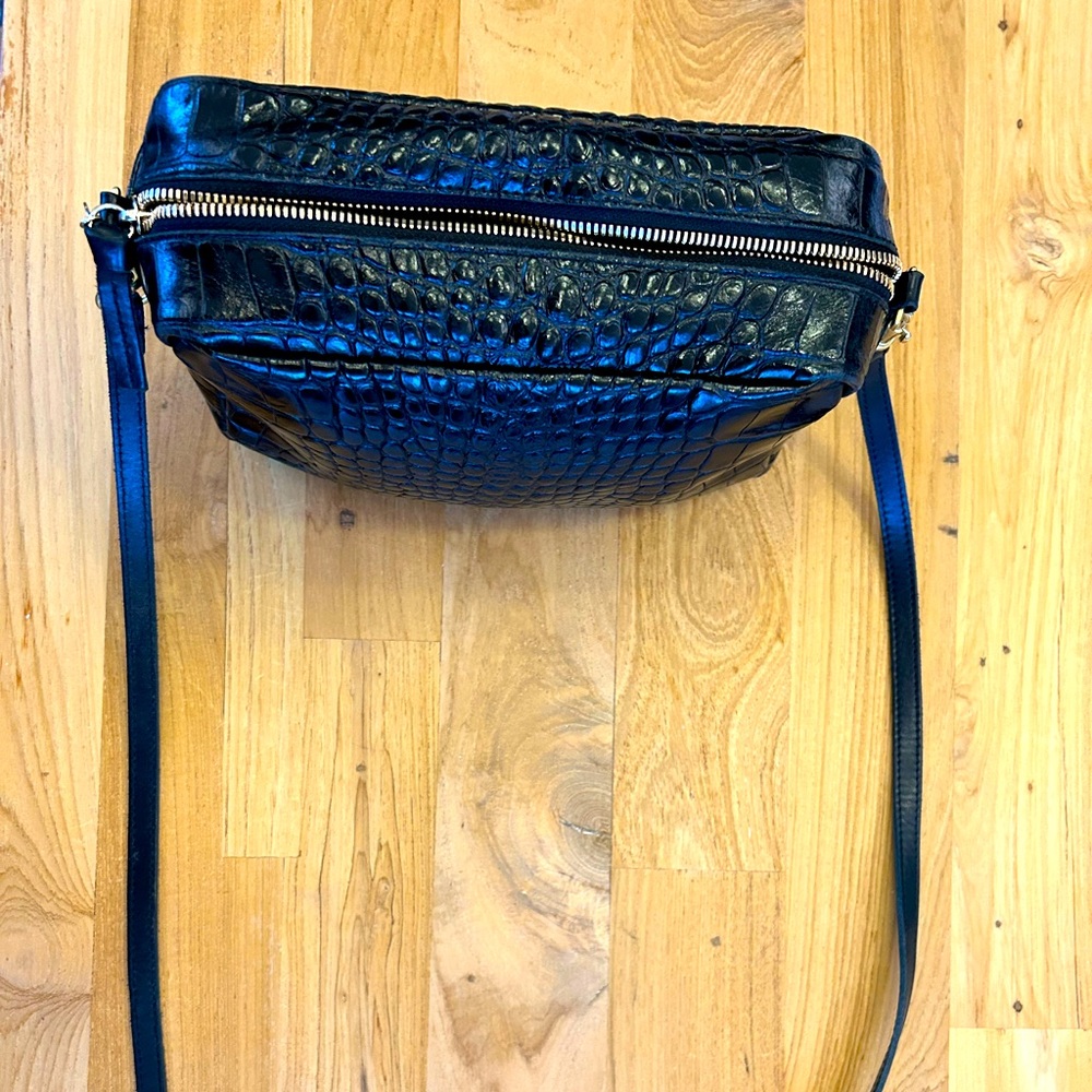 Clare V Marisol crossbody embossed black croc leather, EUC, orig $399
